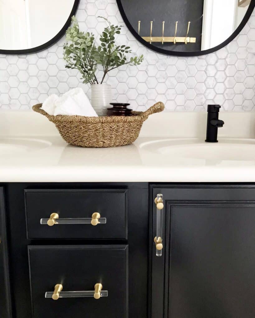 Black Bathroom Cabinets with White Countertop