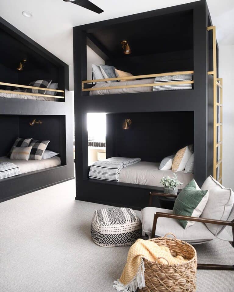 Black Bunk Beds with Gold Ladders