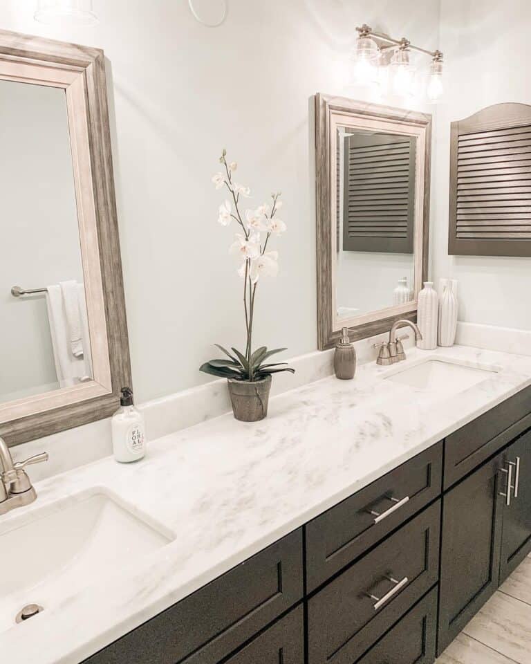 Black Double Sink Vanity with Granite Countertop