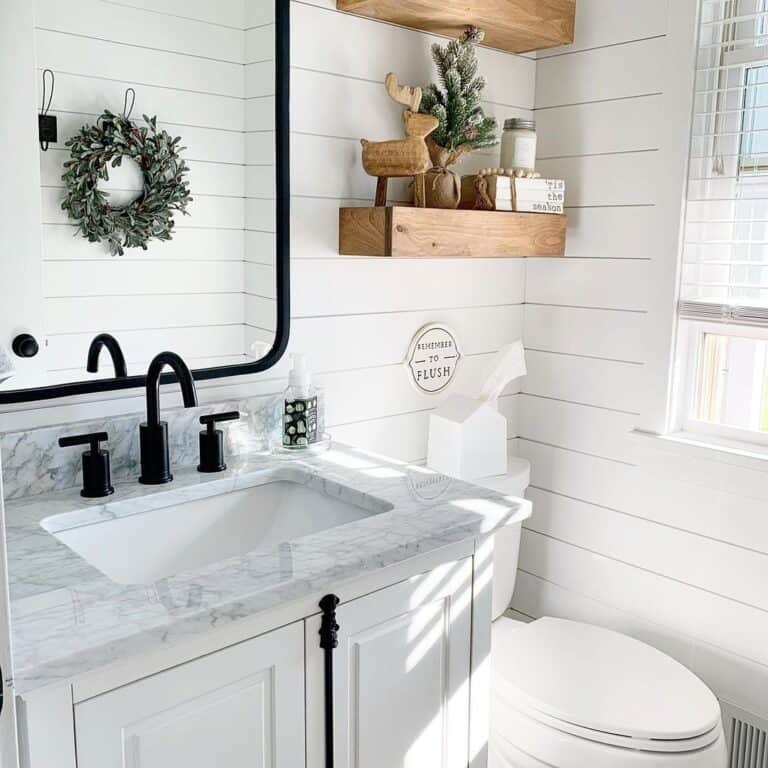 Black Frame Mirror for Shiplap Bathroom