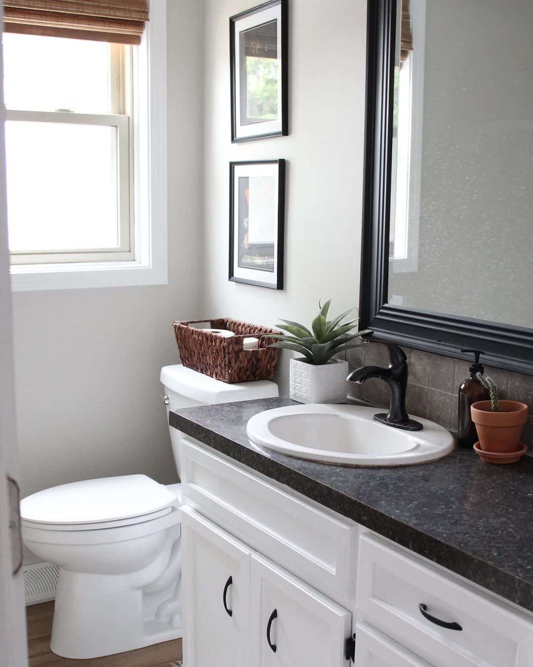 Black Mirror Bathroom with Black Countertop Soul & Lane