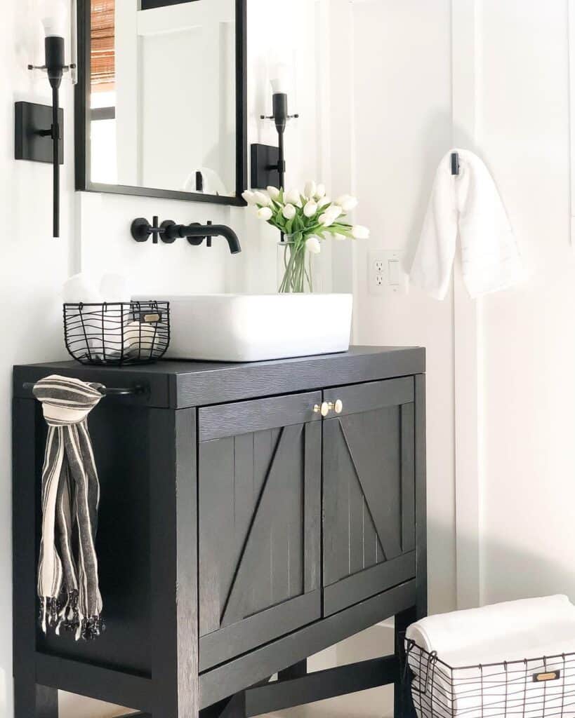 Black Painted Wood Bathroom Washstand