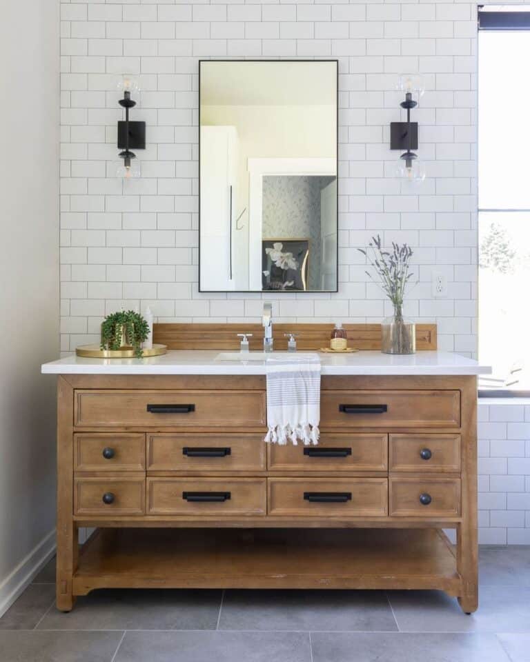 Black Rectangular Mirror for Wood Washstand