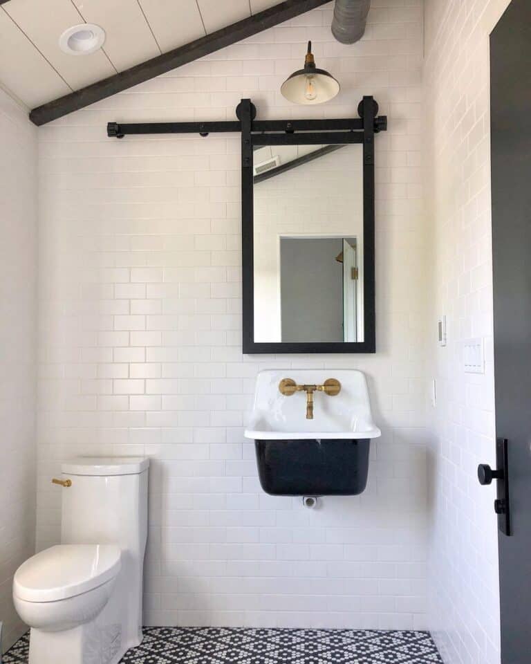Black Rectangular Sliding Barn Door Mirror