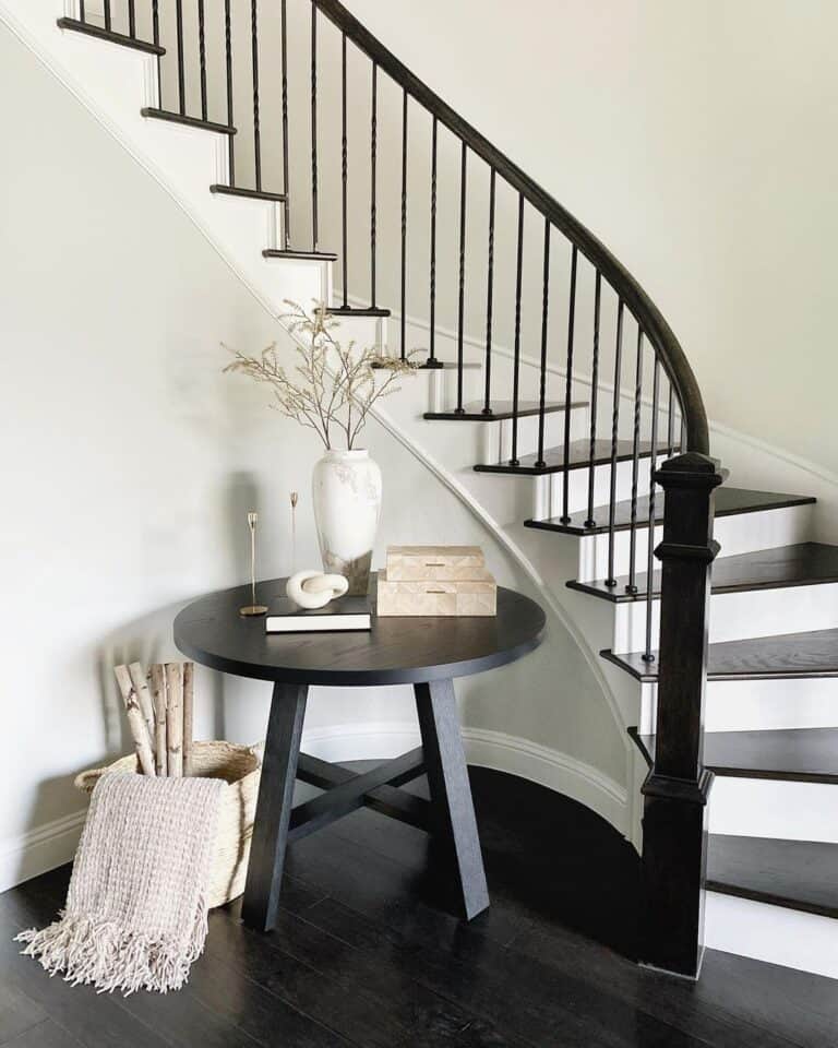 Black Stained Wood Entryway Round Table