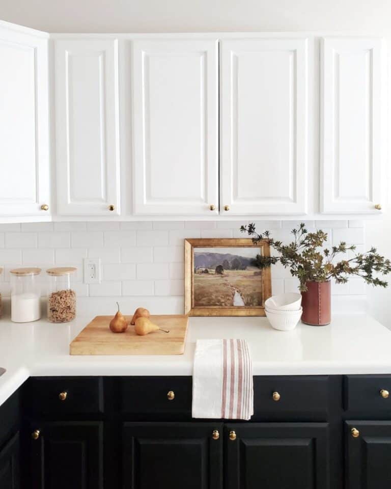 Black and White Cabinets with Gold Knobs