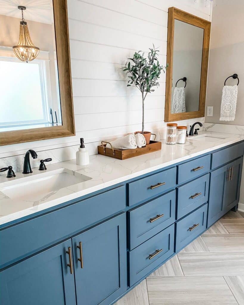 Blue Grey and Shiplap Bathroom Vanity