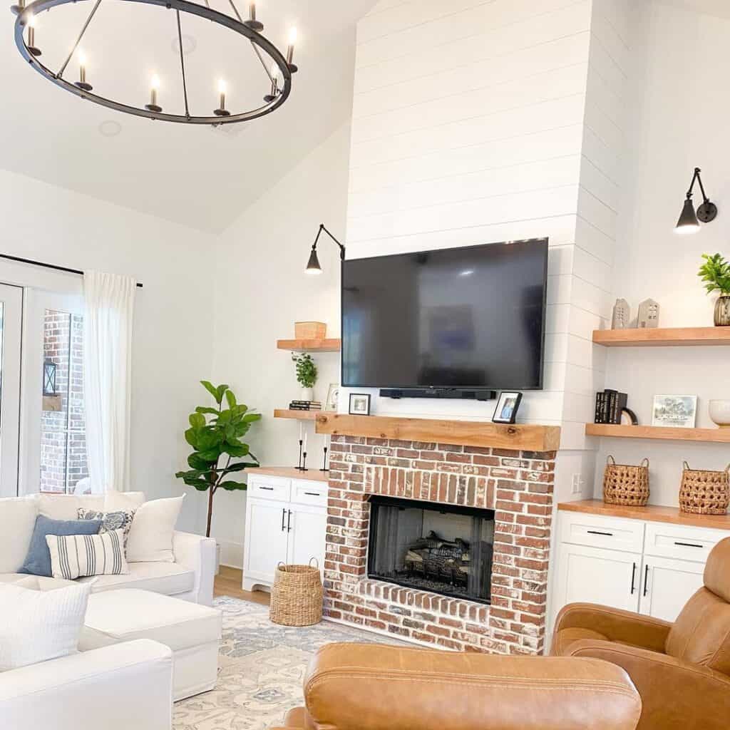 Brick fireplace with a Flatscreen TV