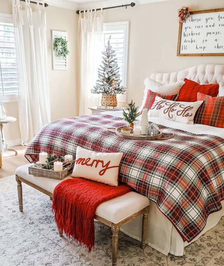 Bright Bedroom with Christmas Quilt