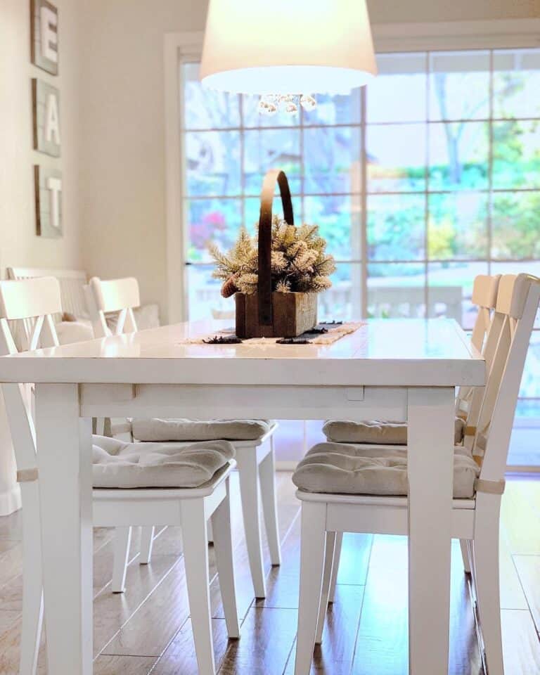 Bright Room With White Farmhouse Dining Table