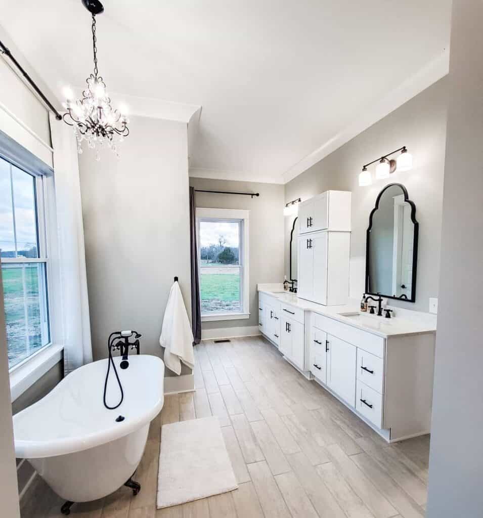 Bright White Bathroom with Gray Bathroom Tile