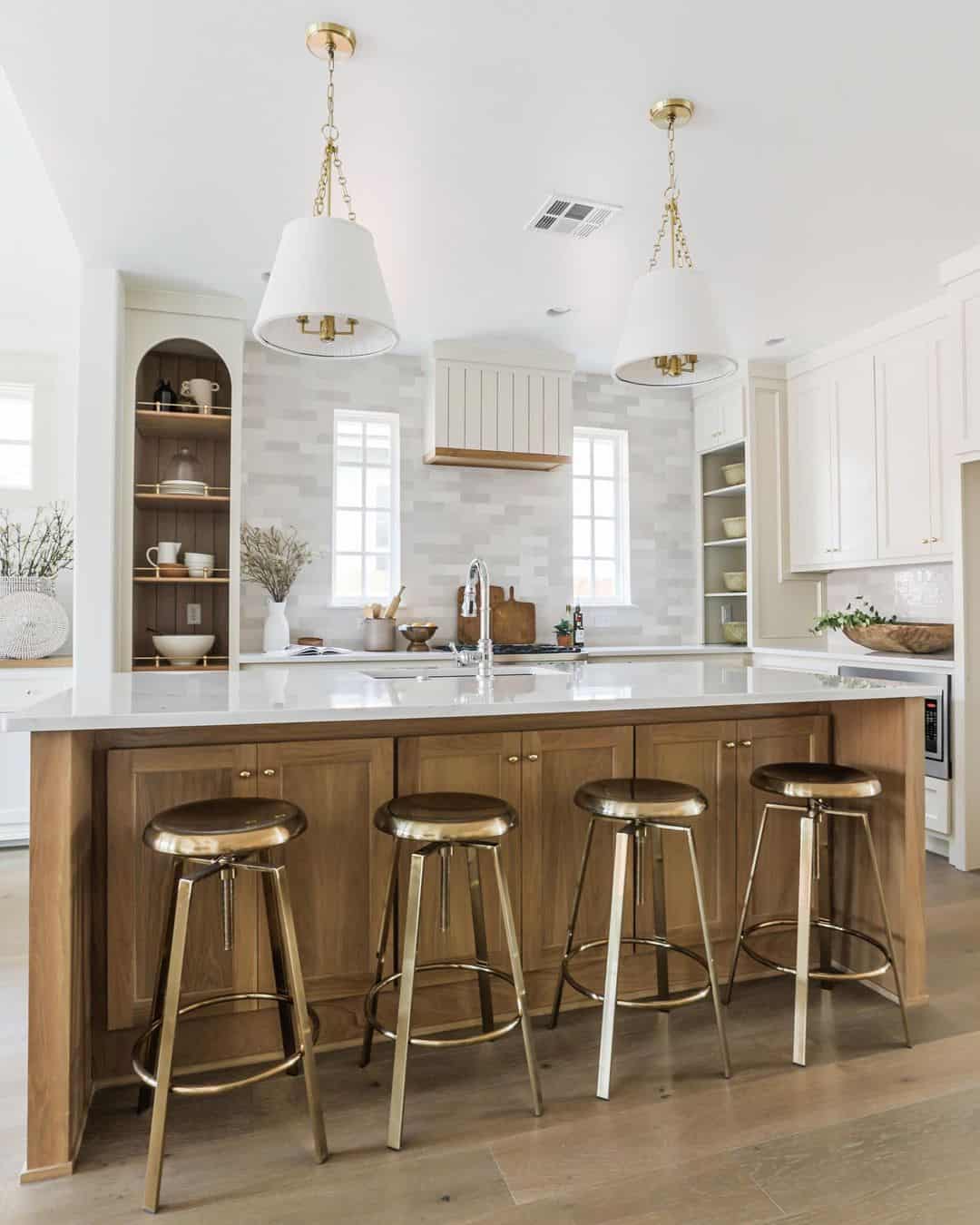 Bronze Stools Around Wood Kitchen Island Soul & Lane