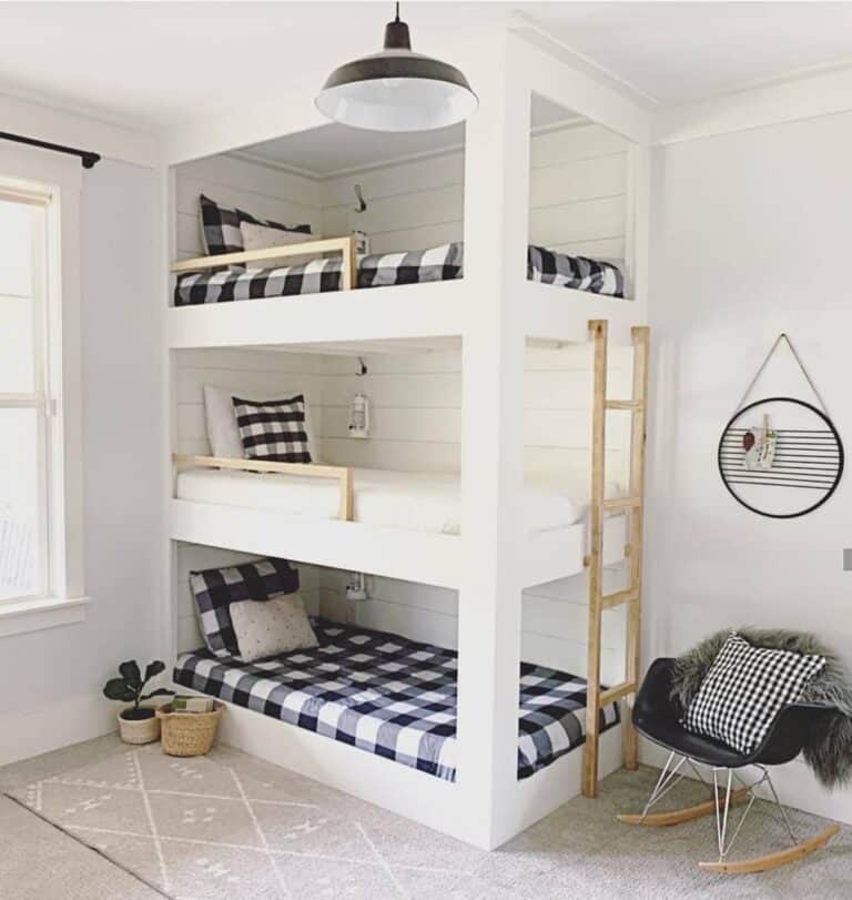 Built-in White Shiplap Triple Bunk Bed