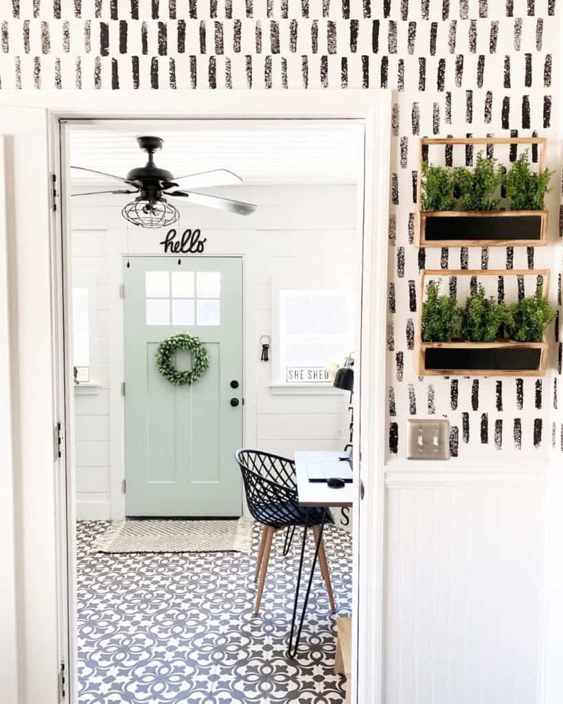 Busy Black and White Tile in an Entryway