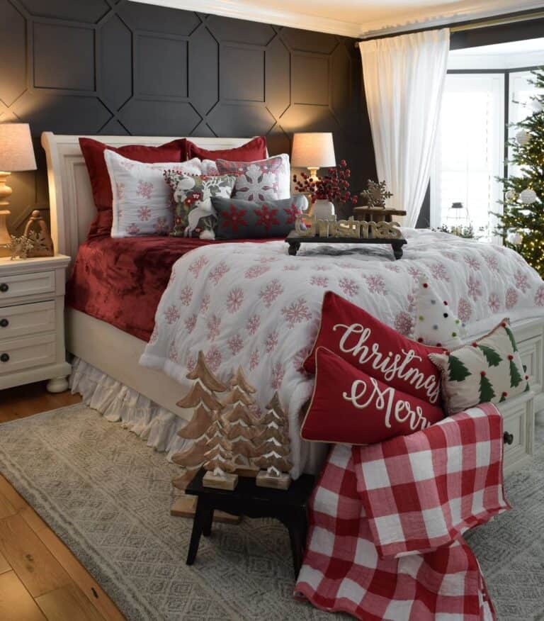Christmas Bed Photoshoot With Matte Black Wall