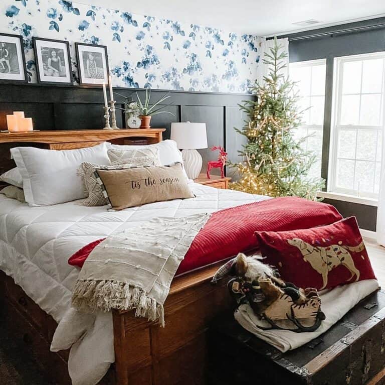 Christmas Bedroom with Green Wainscoting