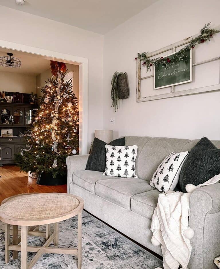 Christmas Tree Pillows and White Christmas Throw