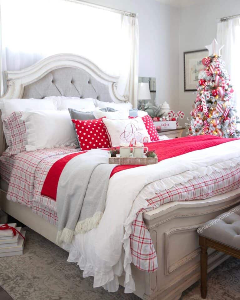 Colorful Christmas Bedroom Decor With Rustic Bed