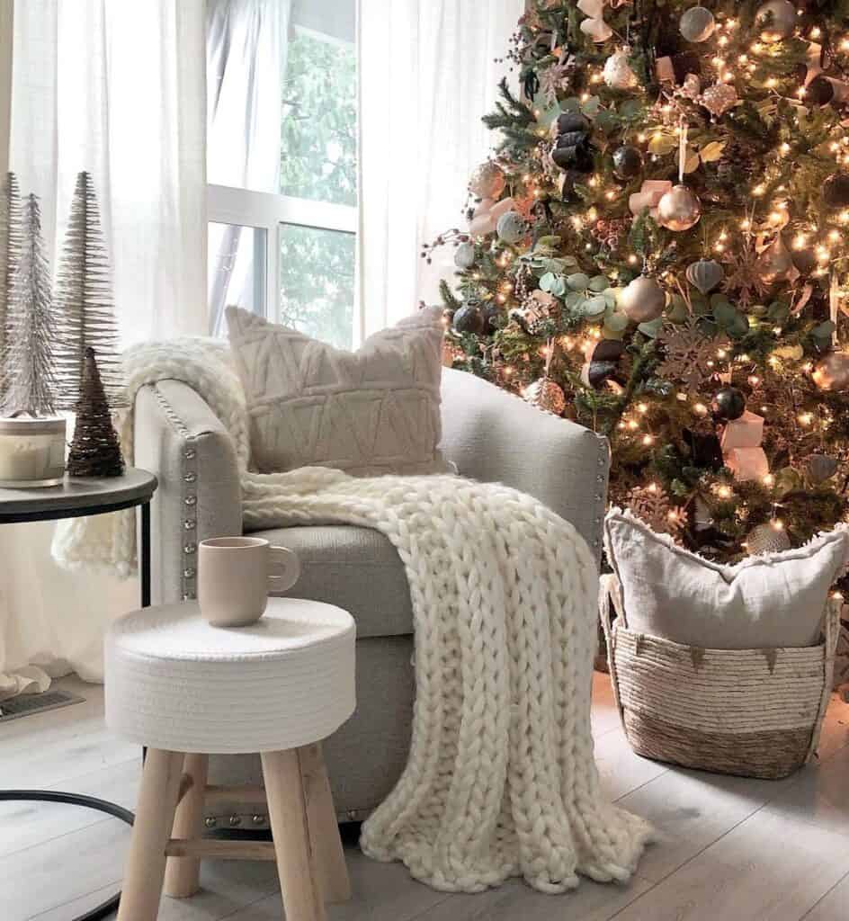 Cozy Christmas Throw Blanket Over Studded Armchair