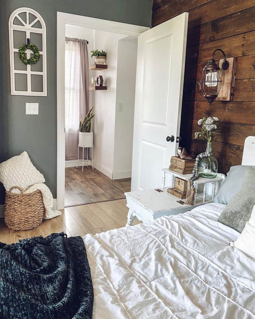 Dark Grey Bedroom Wall with White Trim