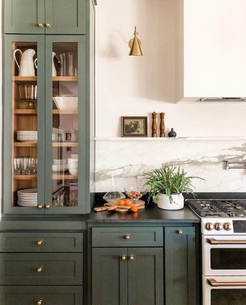 Dark Grey Cabinets with Small Gold Knobs