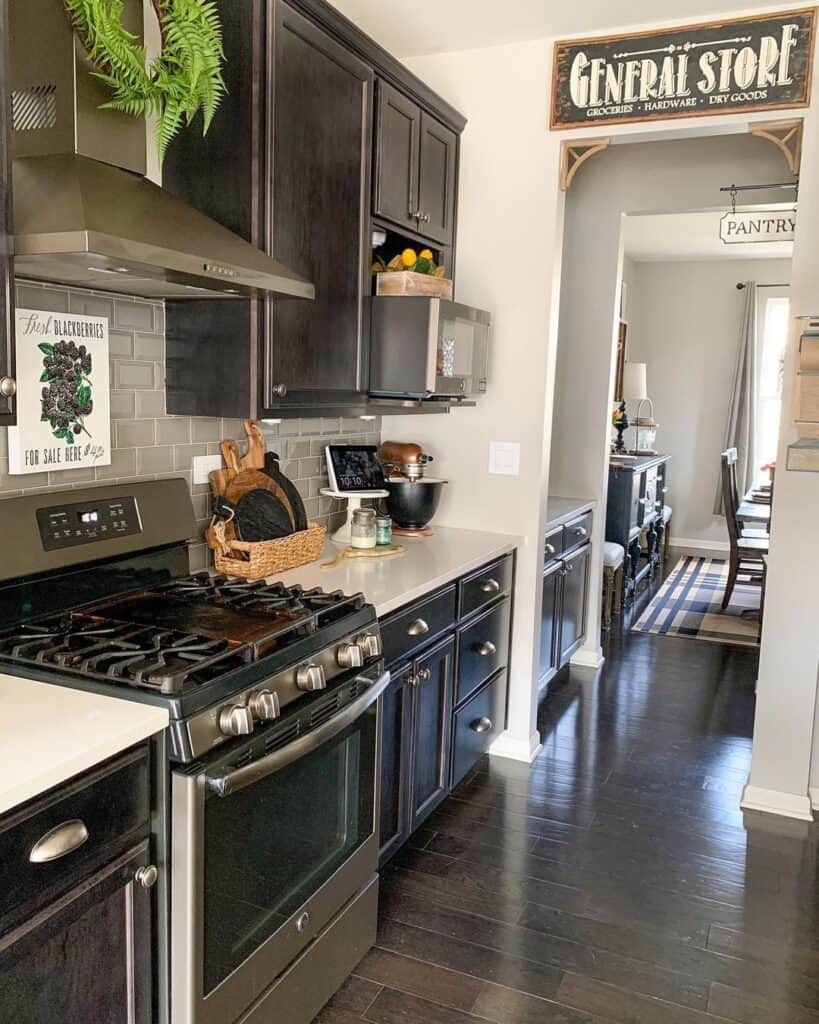 Dark Wood Cabinets with White Countertop