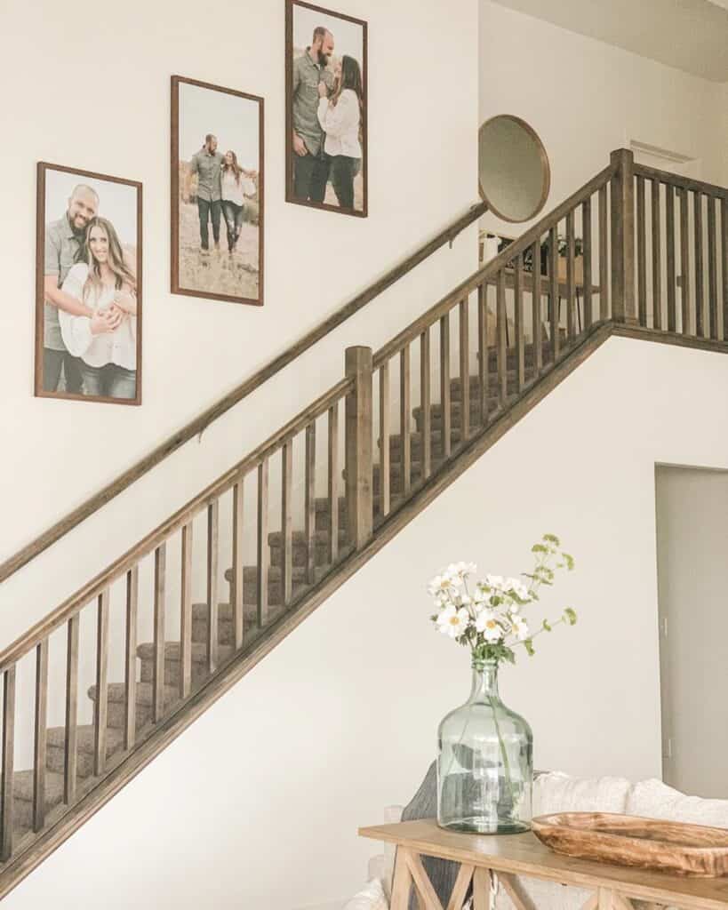 Dark Wood Staircase Gallery Wall