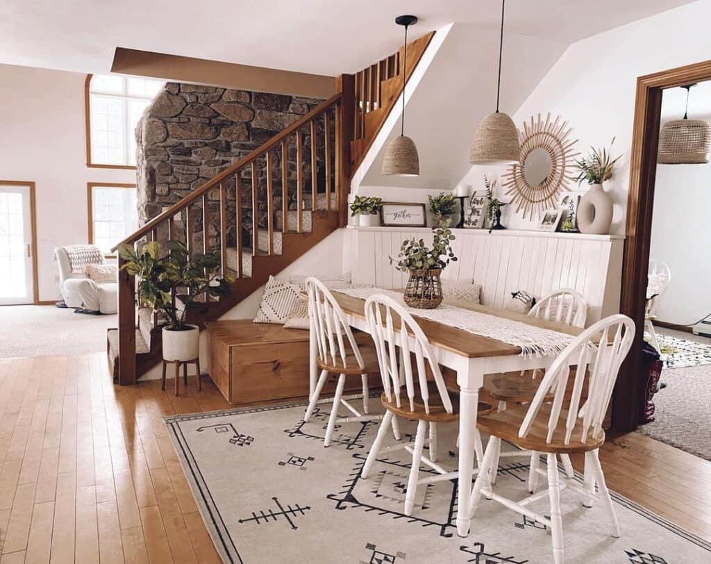Dining Nook Stair Case with Wood Spindles