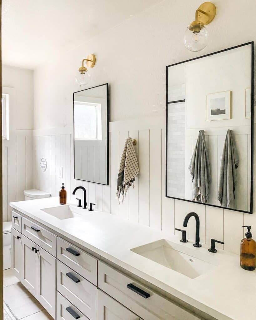 Double Sink Vanity with White Bathroom Countertops