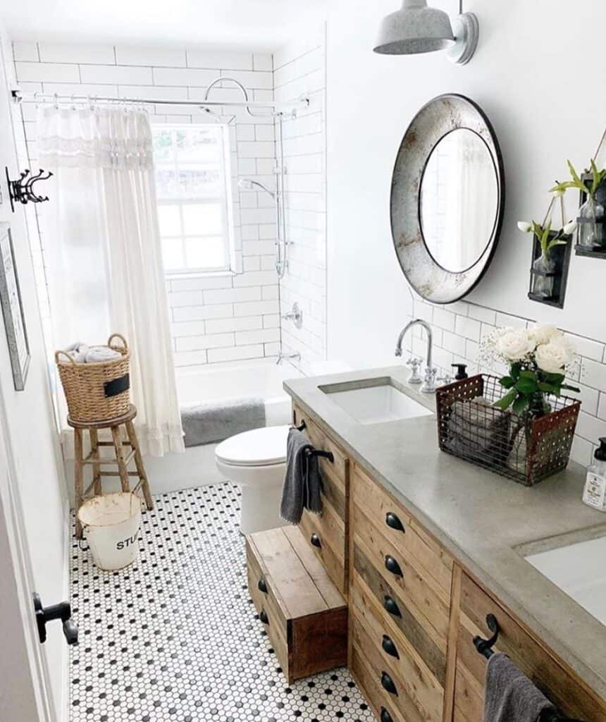 Farmhouse Bathroom with Gray Granite Countertop