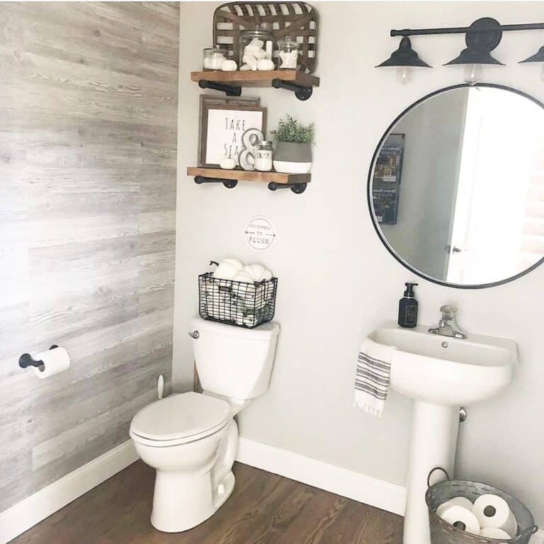 Farmhouse Bathroom with Over the Toilet Shelves