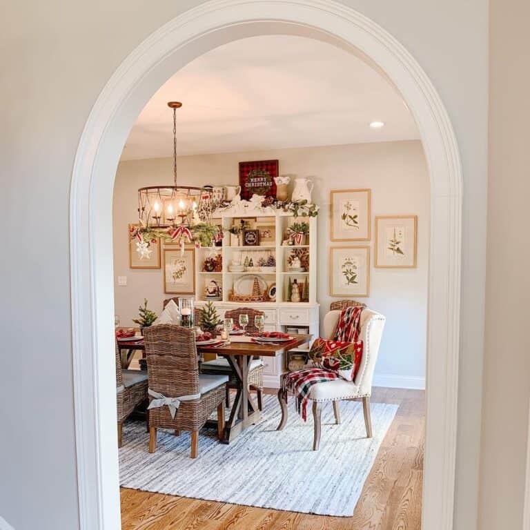 Farmhouse Dining Room with Wicker Dining Chairs