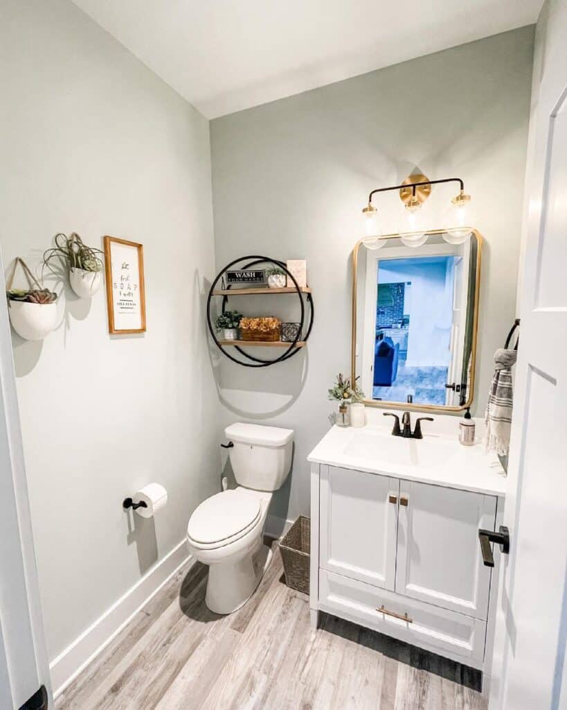 Farmhouse Half Bath Circle Shelves