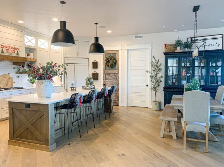 Farmhouse Kitchen with Angled Wood Floor