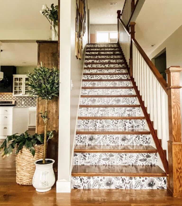 Floral Wallpaper Stair Riser Designs