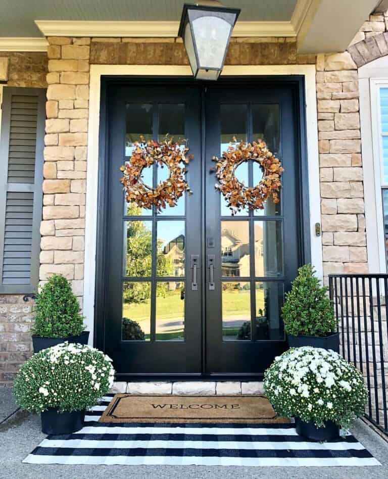 Front Door With Glass Panels and Lantern