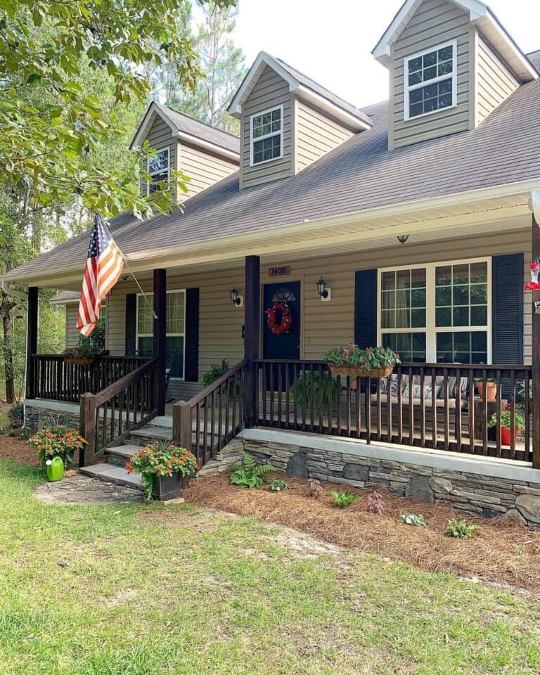 Front Porch Post with American Flag
