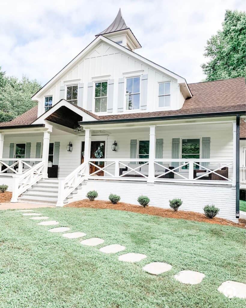 Gable Porch Roof with Taupe Shingles