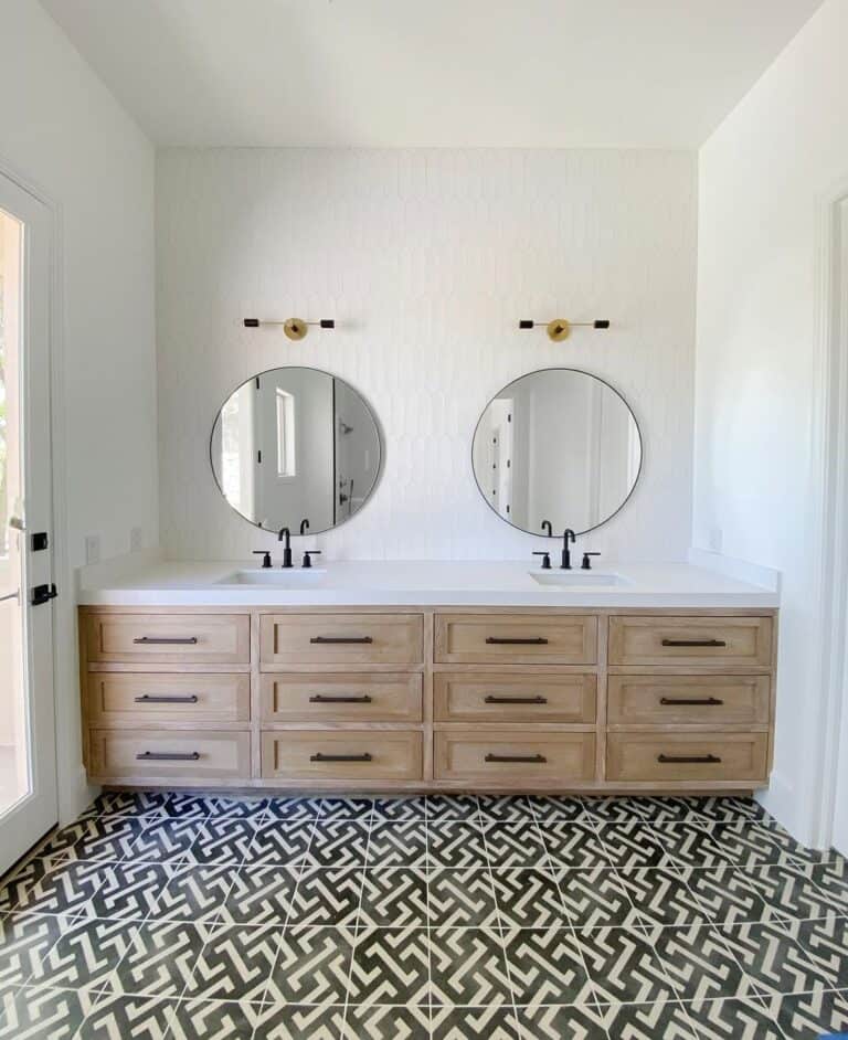 Geometric Tile in a White Bathroom