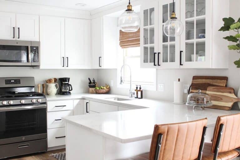Glass Pendant Lamps in White Kitchen