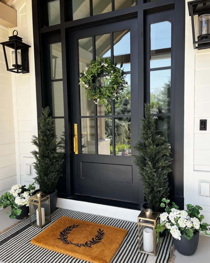 Gold Accents on Black Front Door