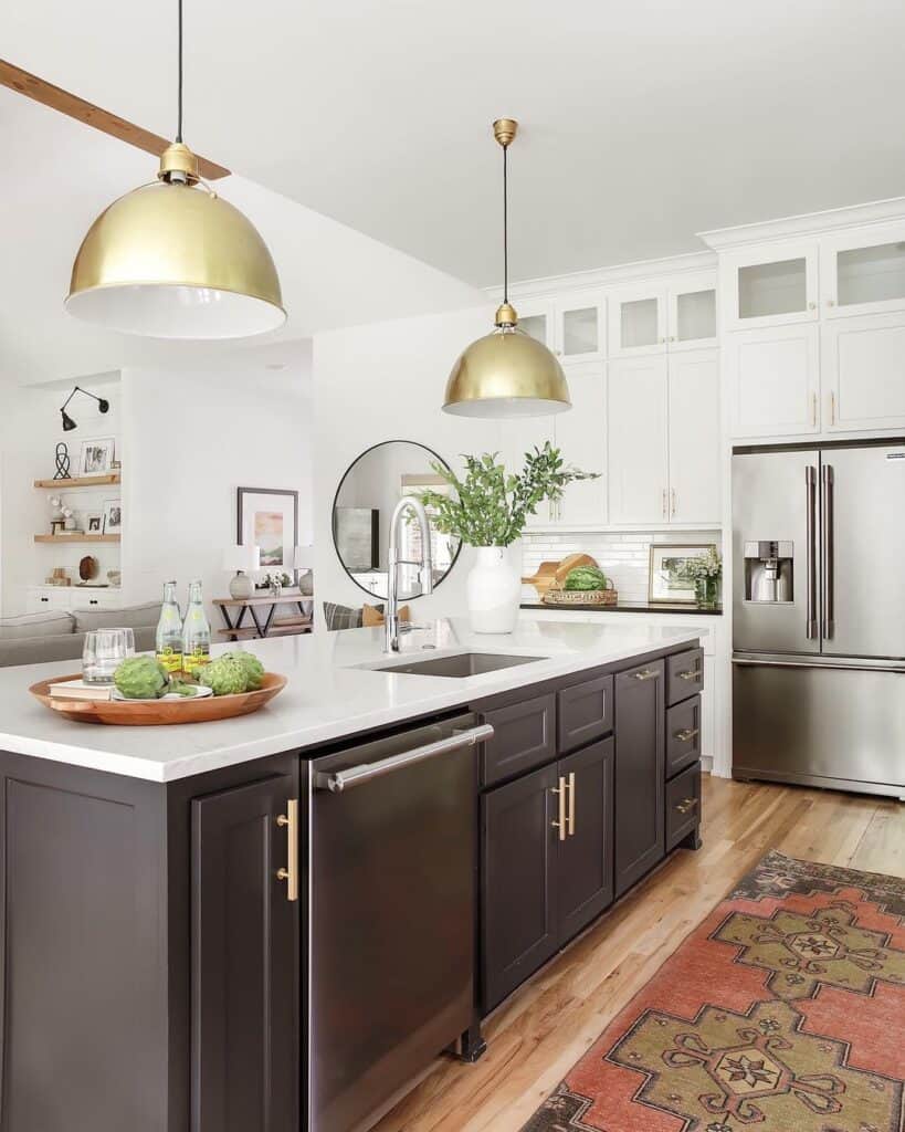 Gold Pendant Lamps in Bright Kitchen