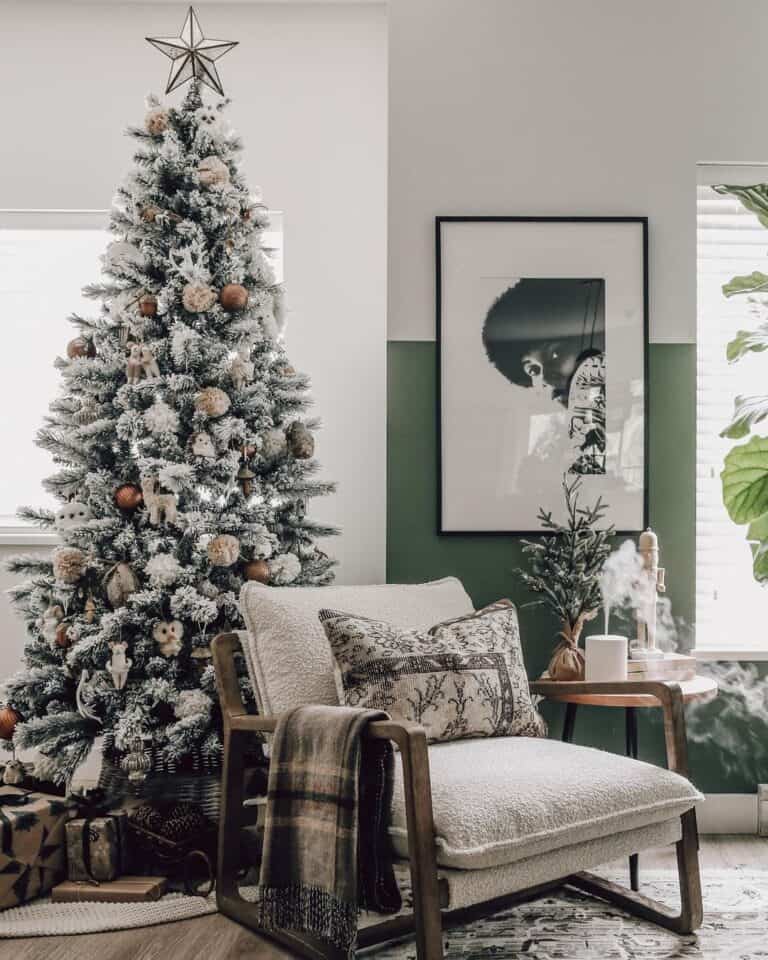 Gray Christmas Throw Over Wooden Chair