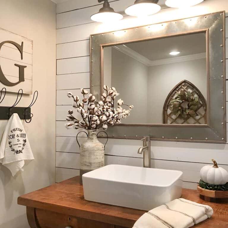 Gray Metal Rectangular Bathroom Mirror