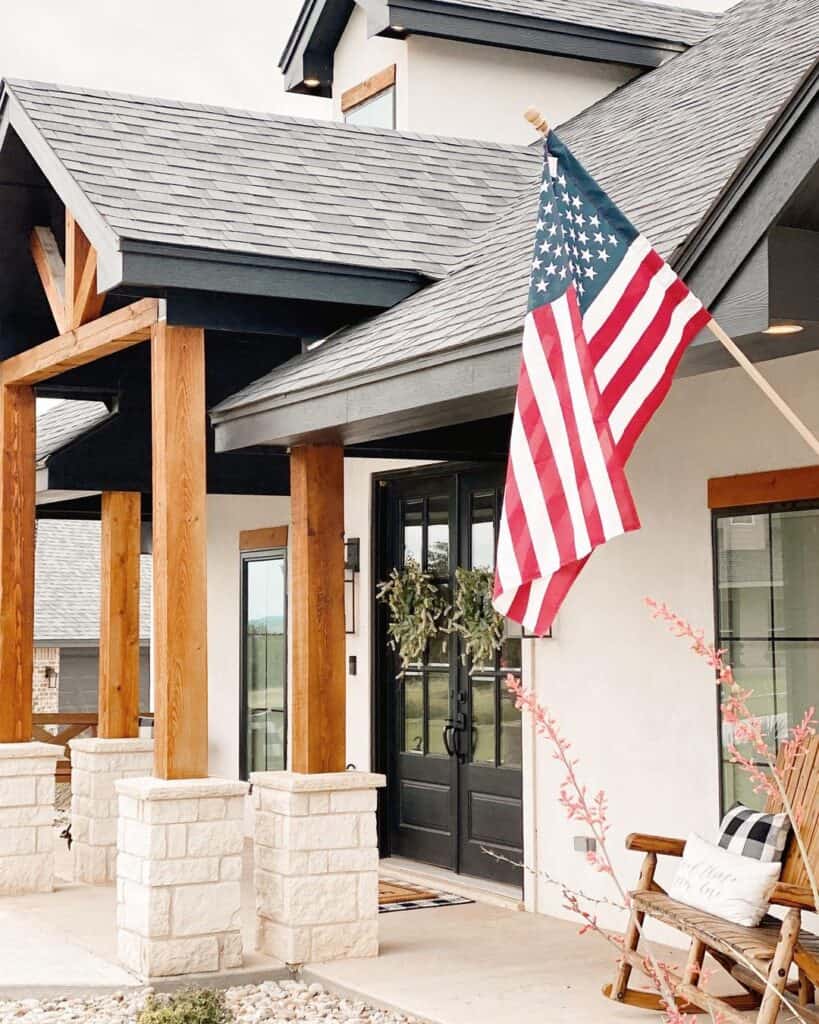 Gray Shingle Gable Roof with Wood Truss