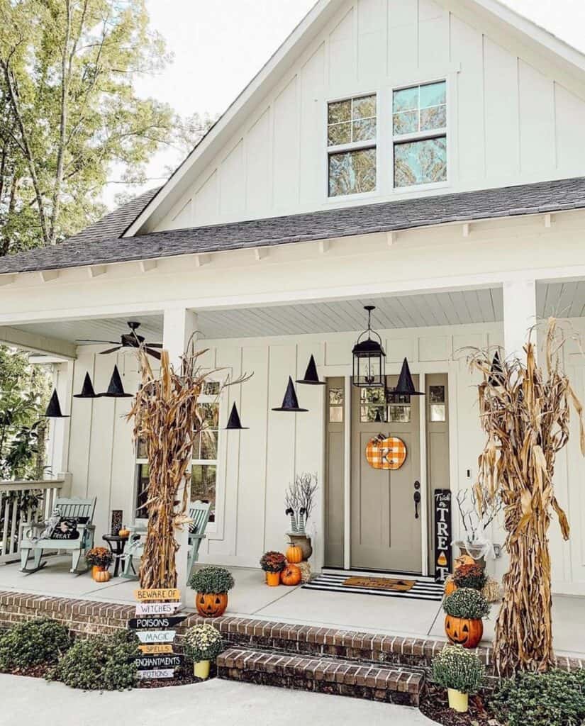 Gray Shiplap Ceiling for White Porch