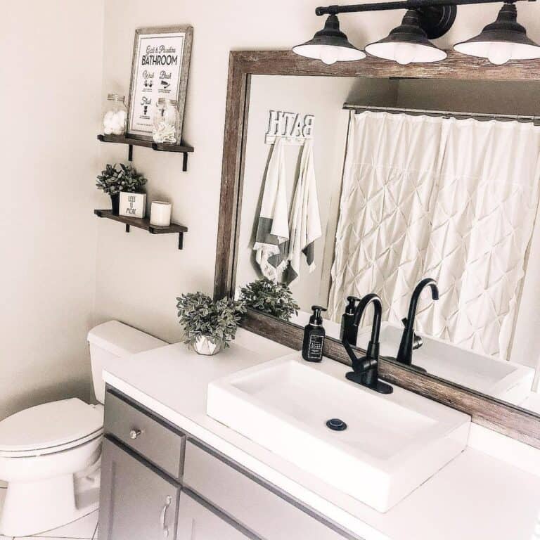Gray Vanity with Rectangular Bathroom Mirror