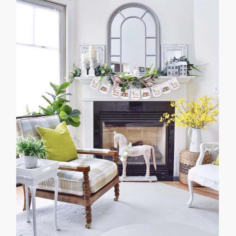 Gray Window Frame Mirror for White Fireplace Mantel