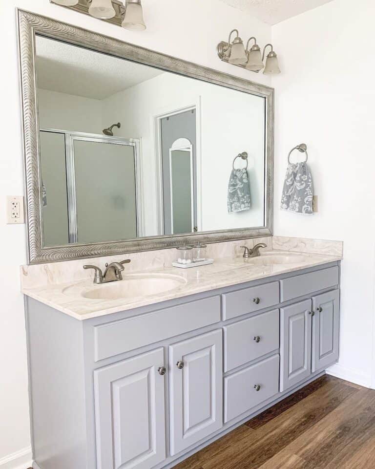 Grey Wood Frame Large Rectangular Bathroom Mirror