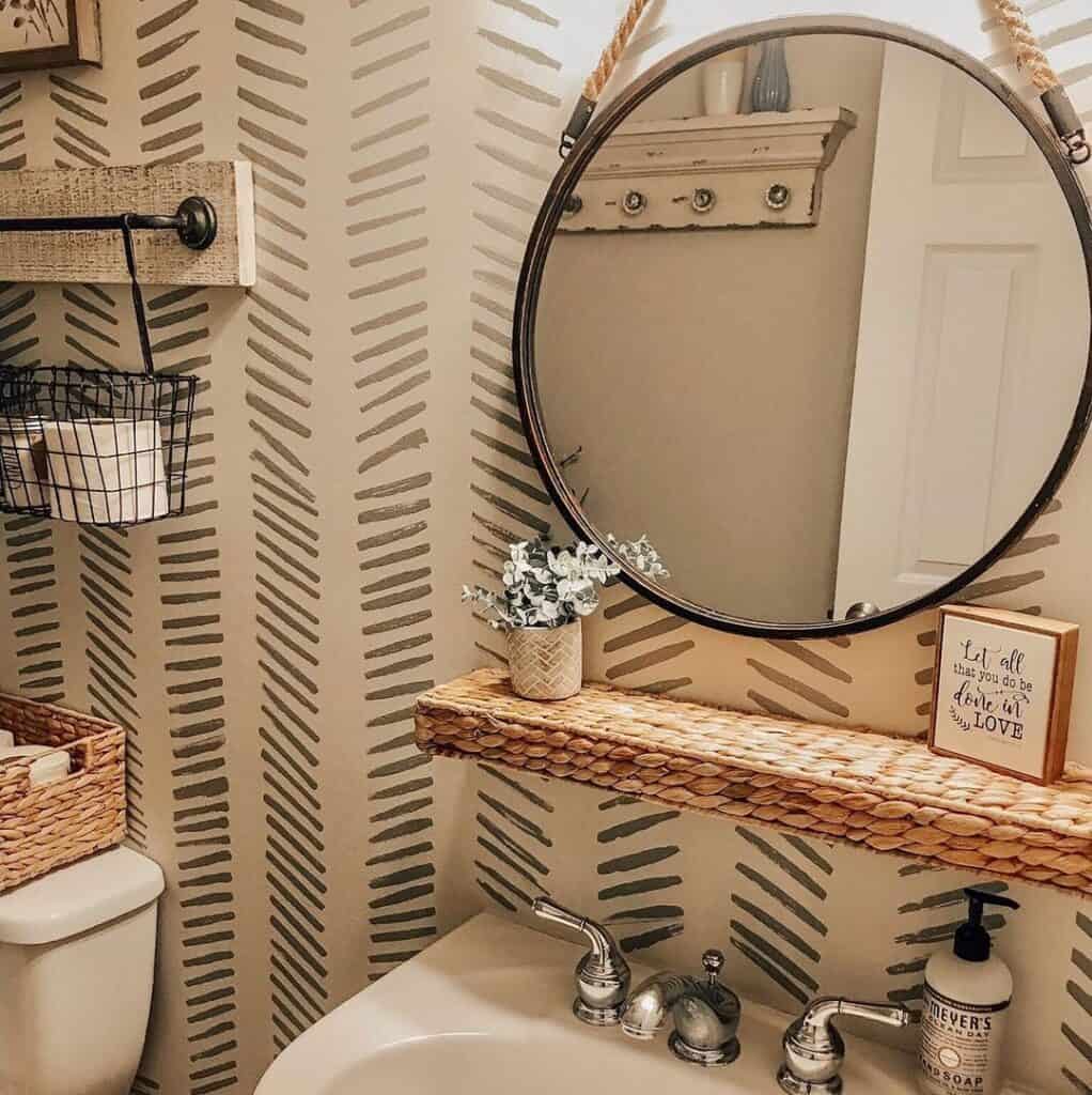 Half Bath with Round Black and Rope Mirror